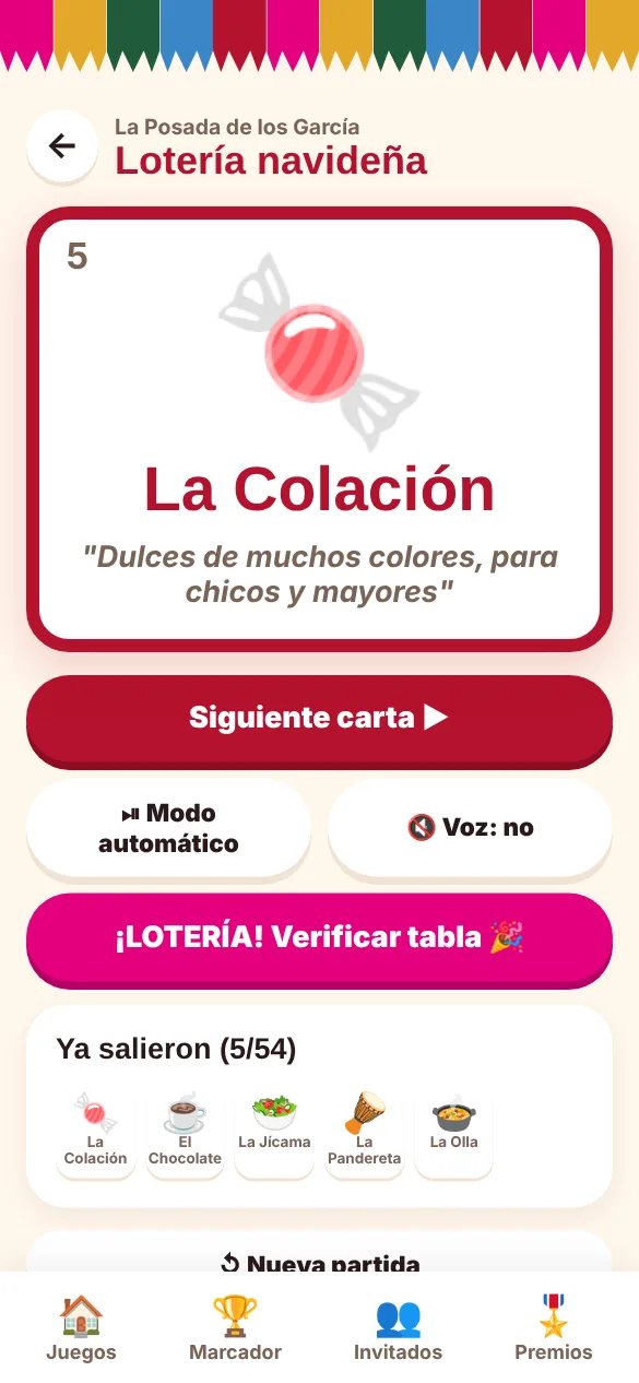 Lotería cantada en la app